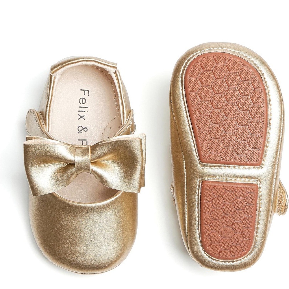 Shimmery Gold Dress Shoes with Bow and Slip-On Style